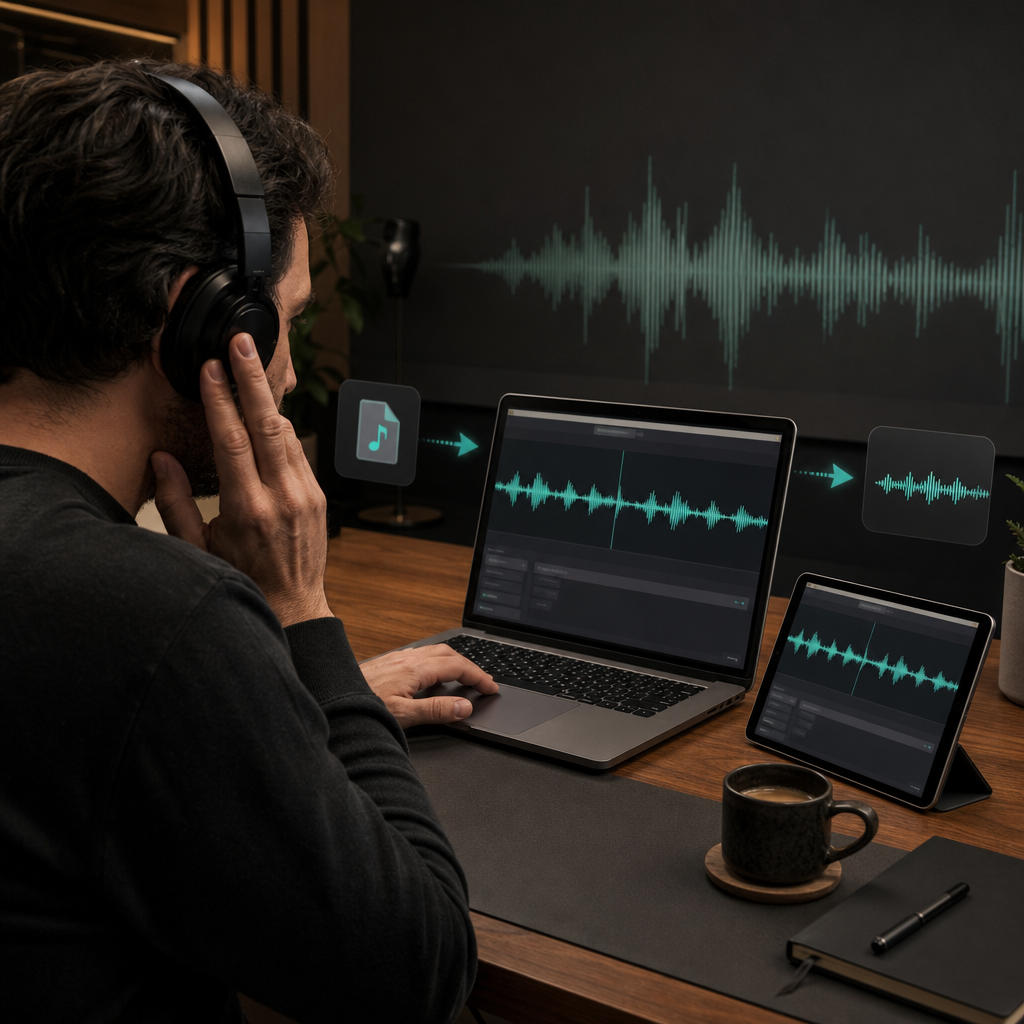 Layered waveform ribbons representing clearer speech