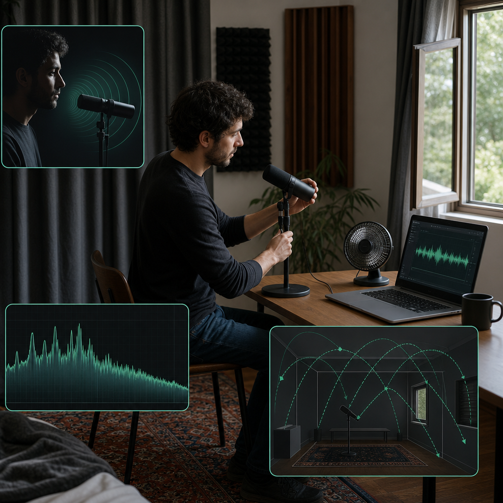 Circular sound rings representing changing background noise around speech